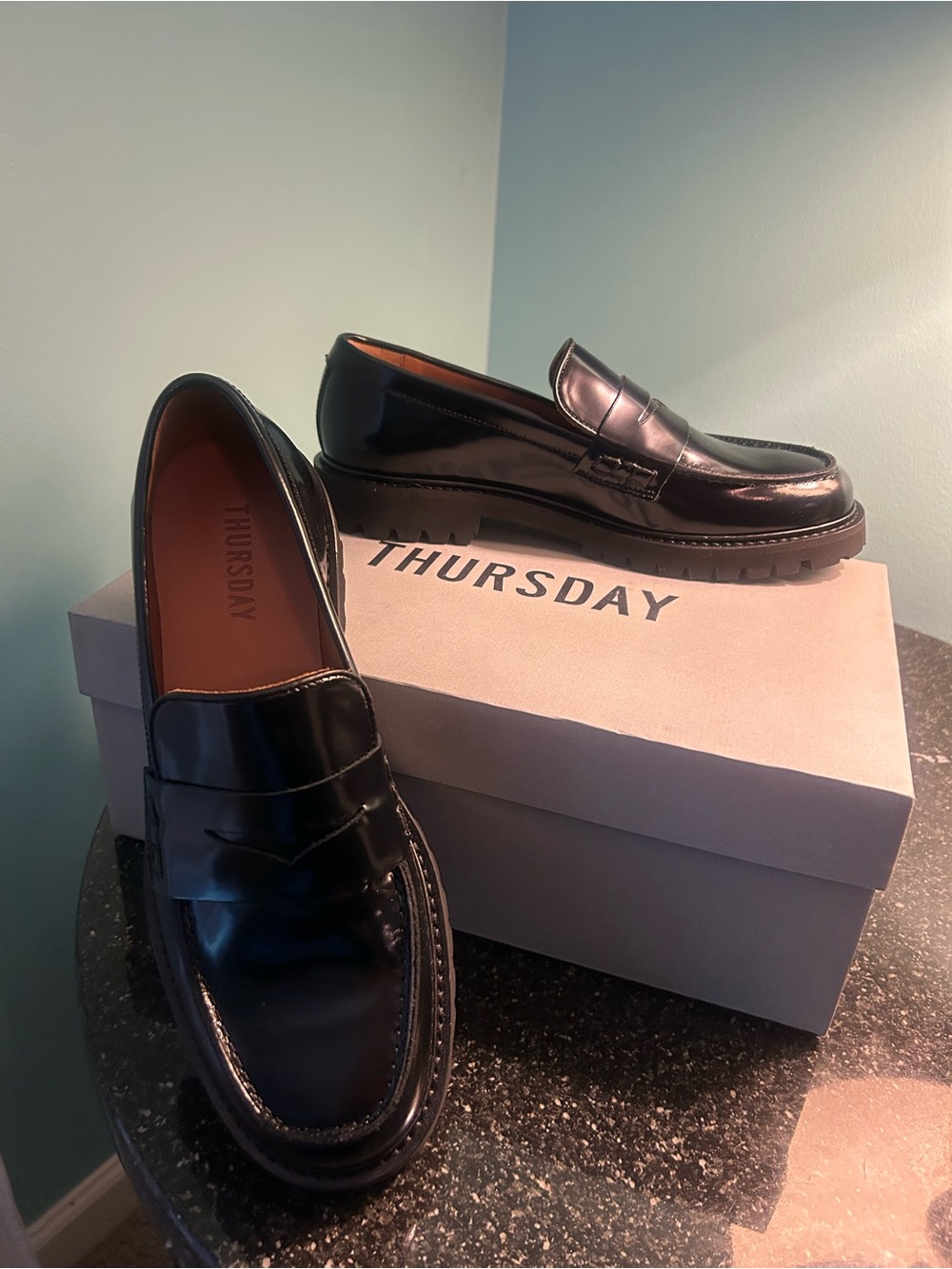 NEW Thursday Black Leather Penny Loafers for Women